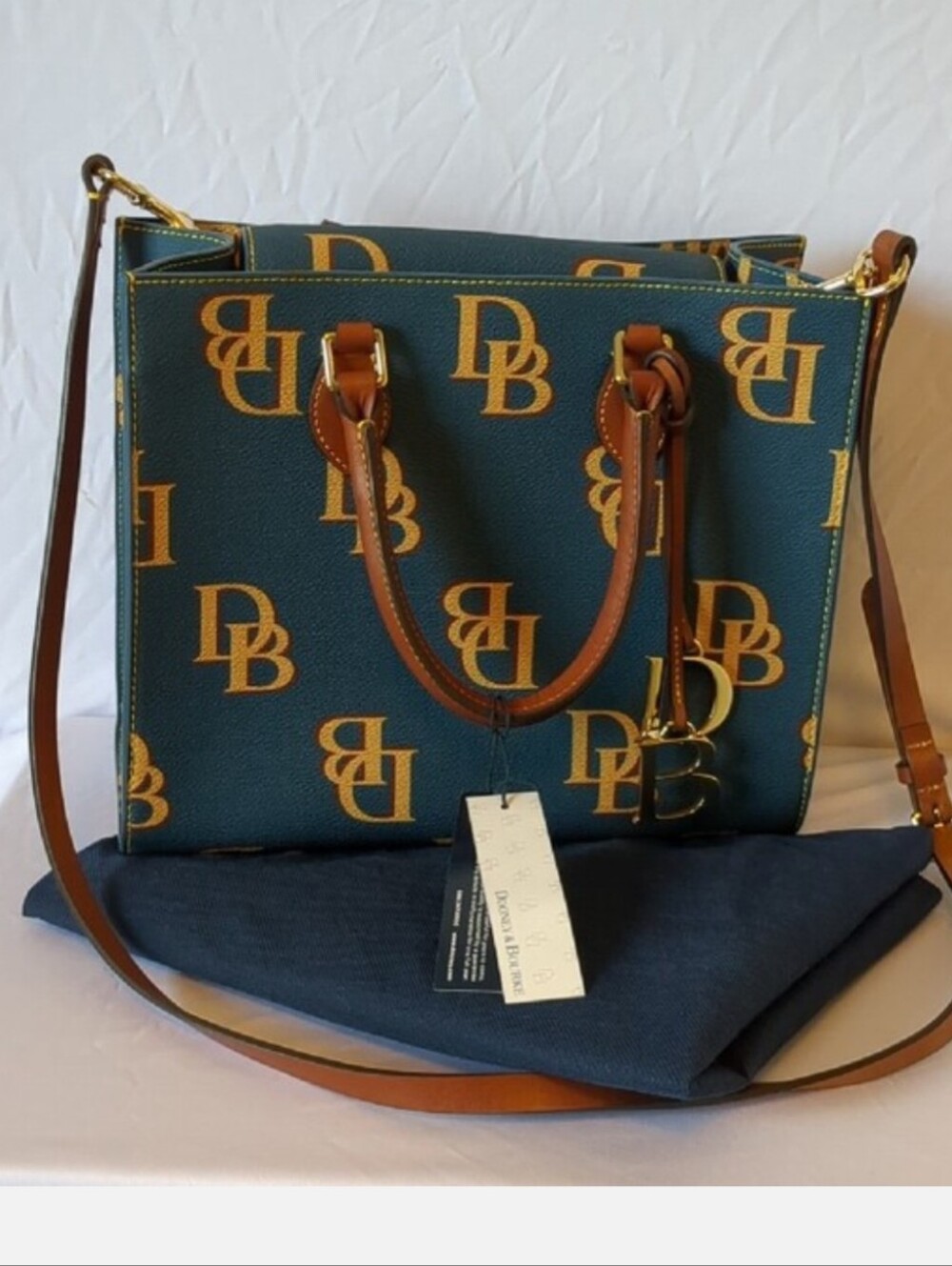 Dooney & Bourke Monogram Janine Satchel Blue Gold NWT